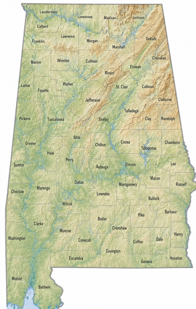 Alabama Topographic County Map