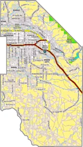 Ada County Idaho GIS Map showing county boundaries, cities, roads, and geographic features.