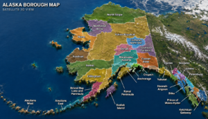 Alaska Borough Satellite map Showing Boundaries
