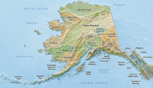 Alaska Topographic Borough Map showing Boundaries