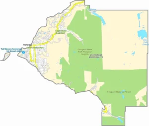 Anchorage Municipality Alaska Borough Map Showing Boundaries