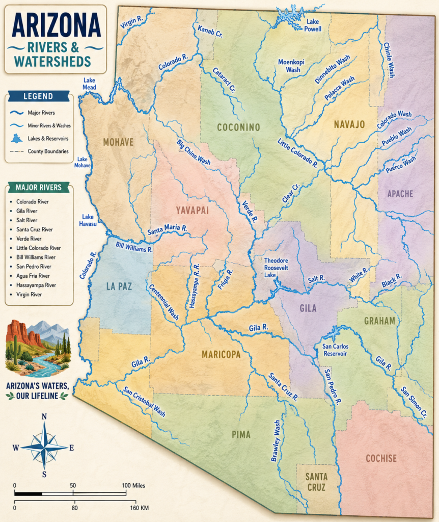 Arizona Rivers watersheds Map