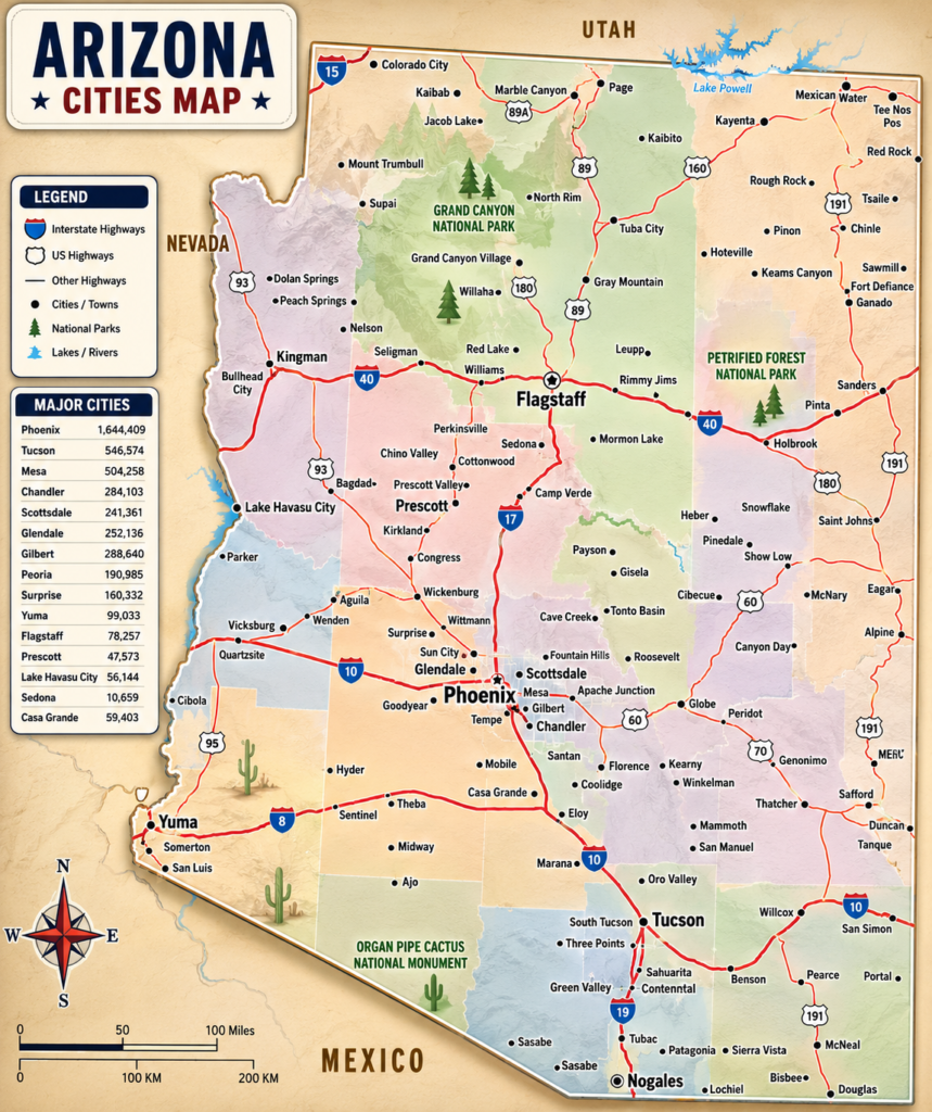 Arizona cities Map