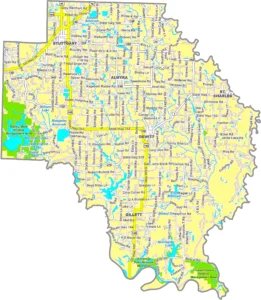 Arkansas County GIS Map showing roads, cities, boundaries, and geographic features in Arkansas