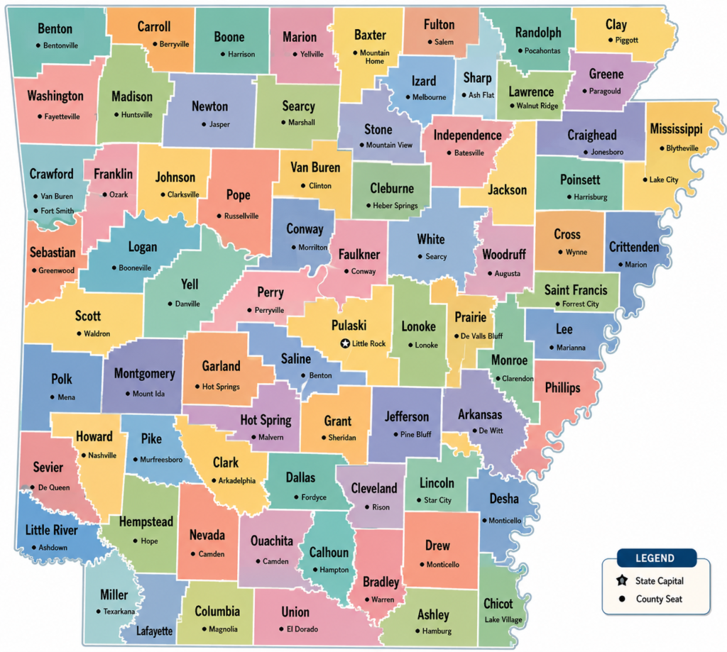 Arkansas County Seat Map