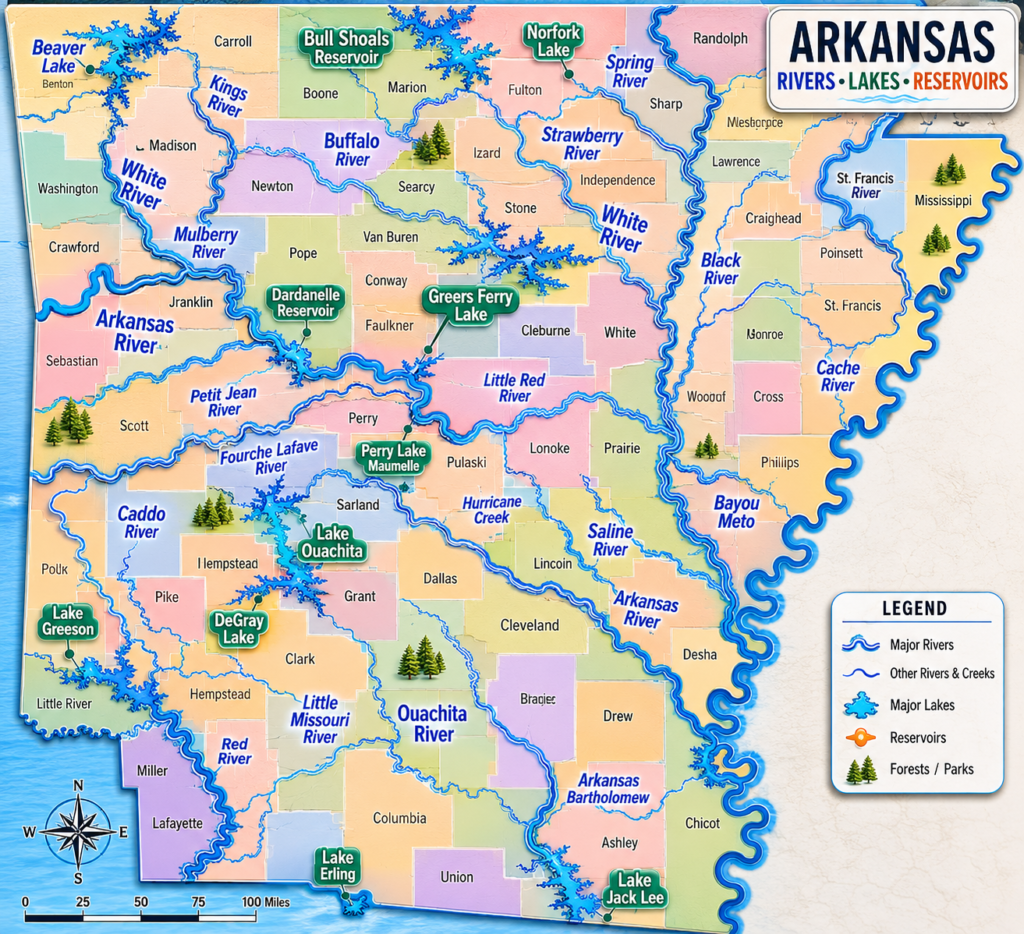 Arkansas Rivers, Lakes, Reservoirs
 