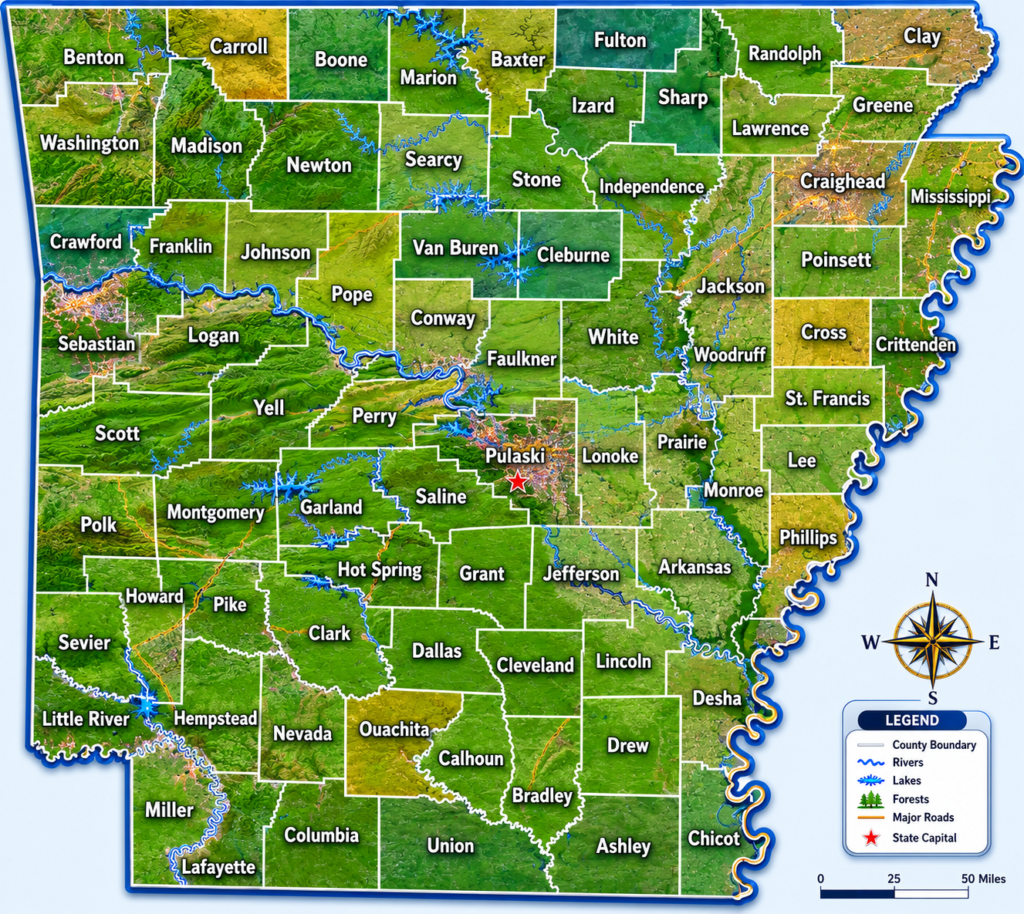 Arkansas Satellite Map