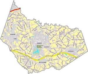 Barrow County Georgia GIS Map showing county boundaries, major roads, cities, highways, rivers, and geographic features.