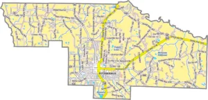 Ben Hill County Georgia GIS Map showing county boundaries, major roads, cities, highways, rivers, and geographic features.
