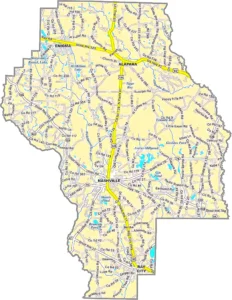 Berrien County Georgia GIS Map showing county boundaries, major roads, cities, highways, rivers, and geographic features.