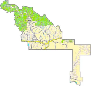 Blaine County Idaho GIS Map showing county boundaries, roads, communities, and geographic features.
