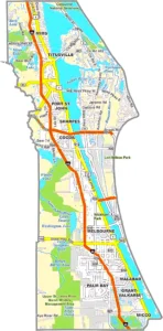Brevard County Florida GIS Map showing county boundaries, roads, cities, and coastal areas.