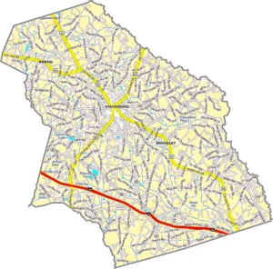 Bulloch County Georgia GIS Map showing county boundaries, major roads, cities, highways, rivers, and geographic features.