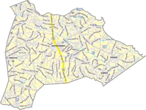 Burke County Georgia GIS Map showing county boundaries, major roads, cities, highways, rivers, and geographic features.