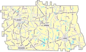 Calhoun County Georgia GIS Map showing county boundaries, major roads, cities, highways, rivers, and geographic features.