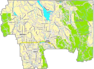 Caribou County Idaho GIS Map showing county boundaries, roads, towns, and geographic features.