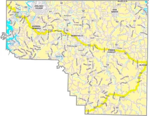 Carroll County Arkansas GIS Map showing county boundaries, roads, cities, and geographic features.