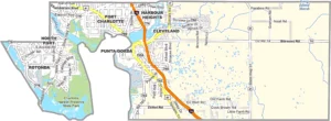 Charlotte County Florida GIS Map displaying county boundaries, cities, roads, and waterways.