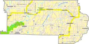 Clay County Arkansas GIS Map showing county boundaries, roads, cities, and geographic features.