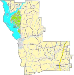 Clay County Georgia GIS Map showing county boundaries, major roads, cities, highways, rivers, and geographic features.