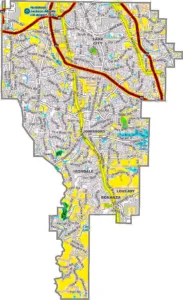 Clayton County Georgia GIS Map showing county boundaries, major roads, cities, highways, rivers, and geographic features.