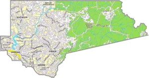 Clearwater County Idaho GIS Map showing county boundaries, roads, towns, and geographic features.