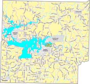 Cleburne County Arkansas GIS Map showing county boundaries, roads, cities, and geographic features.