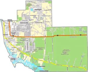 Collier County Florida GIS Map showing county boundaries, roads, and coastal regions.