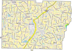 Colquitt County Georgia GIS Map showing county boundaries, major roads, cities, highways, rivers, and geographic features.