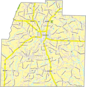 Columbia County Arkansas GIS Map showing county boundaries, roads, cities, and geographic features.