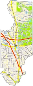 Columbia County Florida GIS Map displaying county boundaries, roads, and cities.