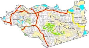 Contra Costa County California GIS Map showing county boundaries, cities, roads, and geographic features.