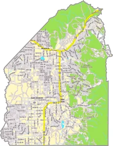 Costilla County Colorado GIS Map showing county boundaries, cities, roads, and geographic features.
