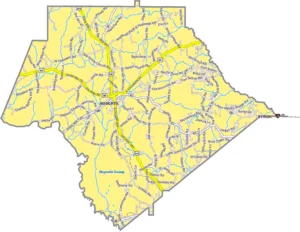 Crawford County Georgia GIS Map showing county boundaries, major roads, cities, highways, rivers, and geographic features.