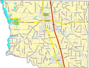 Crisp County Georgia GIS Map showing county boundaries, major roads, cities, highways, rivers, and geographic features.