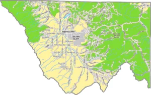 Custer County Colorado GIS Map showing county boundaries, cities, roads, and geographic features.