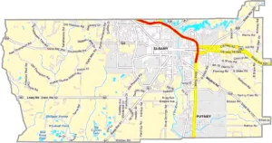 Dougherty County Georgia GIS Map showing county boundaries, major roads, cities, highways, rivers, and geographic features.