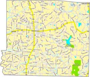 Drew County Arkansas GIS Map showing county boundaries, roads, cities, and geographic features.