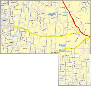 Elbert County Colorado GIS Map showing county boundaries, cities, roads, and geographic features.
