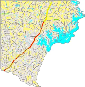 Forsyth County Georgia GIS Map showing county boundaries, major roads, cities, highways, rivers, and geographic features.