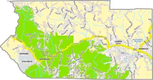 Fremont County Colorado GIS Map showing county boundaries, cities, roads, and geographic features.