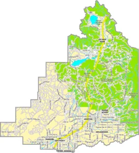 Fremont County Idaho GIS Map showing county boundaries, cities, roads, and geographic features.