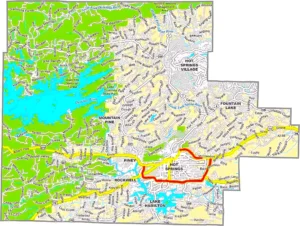 Garland County Arkansas GIS Map showing county boundaries, roads, cities, and geographic features.