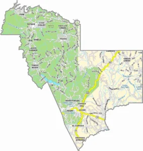 Gila County Arizona Map showing county boundaries, highways, towns, and terrain features.