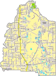 Gilchrist County Florida GIS Map showing county boundaries, roads, communities, and landmarks.