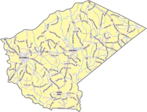 Glascock County Georgia GIS Map showing county boundaries, major roads, cities, highways, rivers, and geographic features.