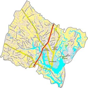Glynn County Georgia GIS Map showing county boundaries, major roads, cities, highways, rivers, and geographic features.