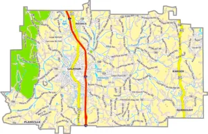 Gordon County Georgia GIS Map showing county boundaries, major roads, cities, highways, rivers, and geographic features.