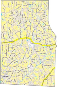 Grady County Georgia GIS Map showing county boundaries, major roads, cities, highways, rivers, and geographic features.