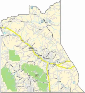 Graham County Arizona Map displaying county boundaries, cities, roads, and surrounding terrain.